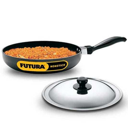 Hawkins Nonstick Frying Pan 24 cm with Stainless Steel Lid (Rounded Sides, 3.25 mm Thick)