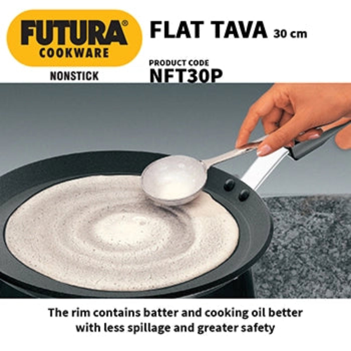 Futura By Hawkis Nonstick Flat Tava 30 cm (Plastic Handle, 4.88 mm Thick) (NFT30P)