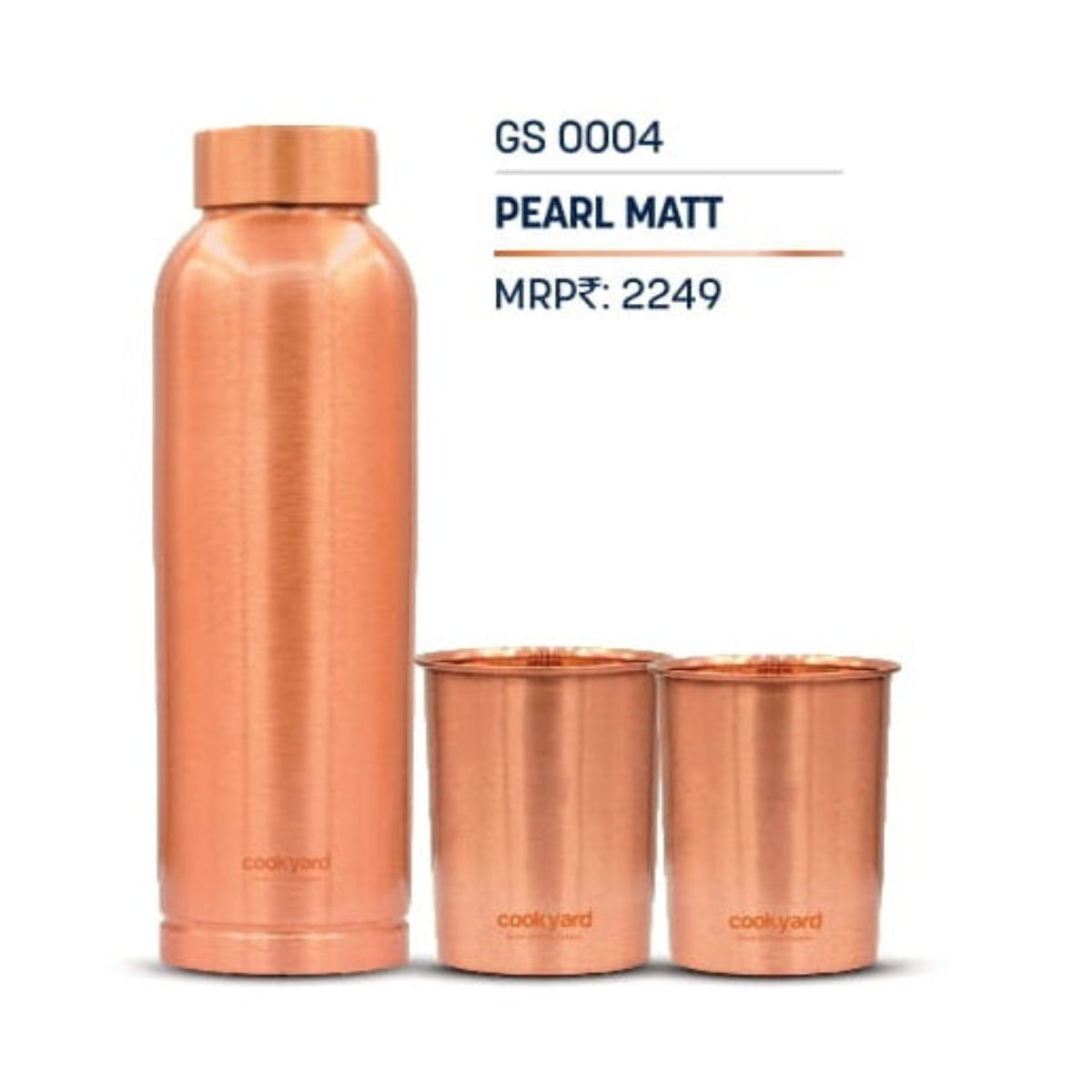 Cookyard Pearl Matt Copper Water Bottle & 2 Glass Set
