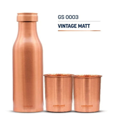 Cookyard Vintage Pure Copper Water Bottle 2 Glass Set