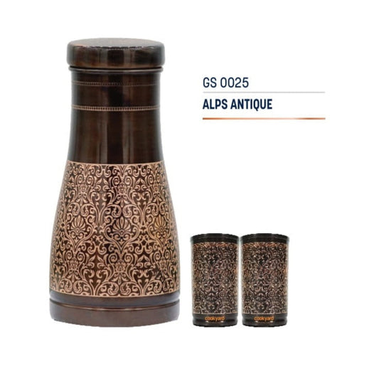 CookYard  ALPS Antique Pure Copper Water Bottle & 2 Set of Glasses