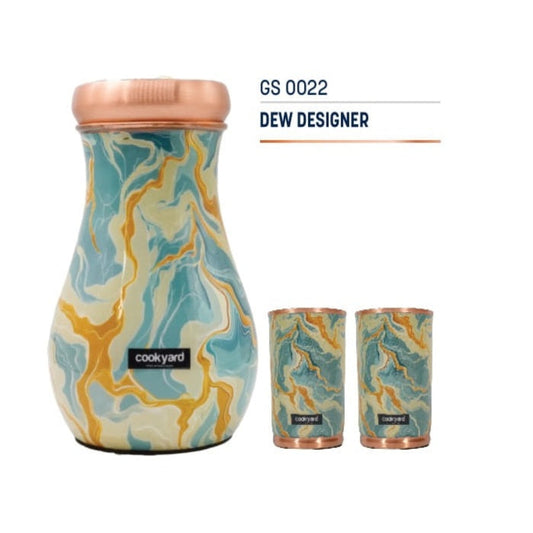 Cookyard  Dew Designer Pure Copper Water Bottle & 2 Set of Glass