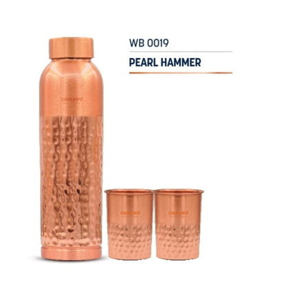 Cookyard Pearl Hammer Pure Copper Water Bottle & 2 Glass Set