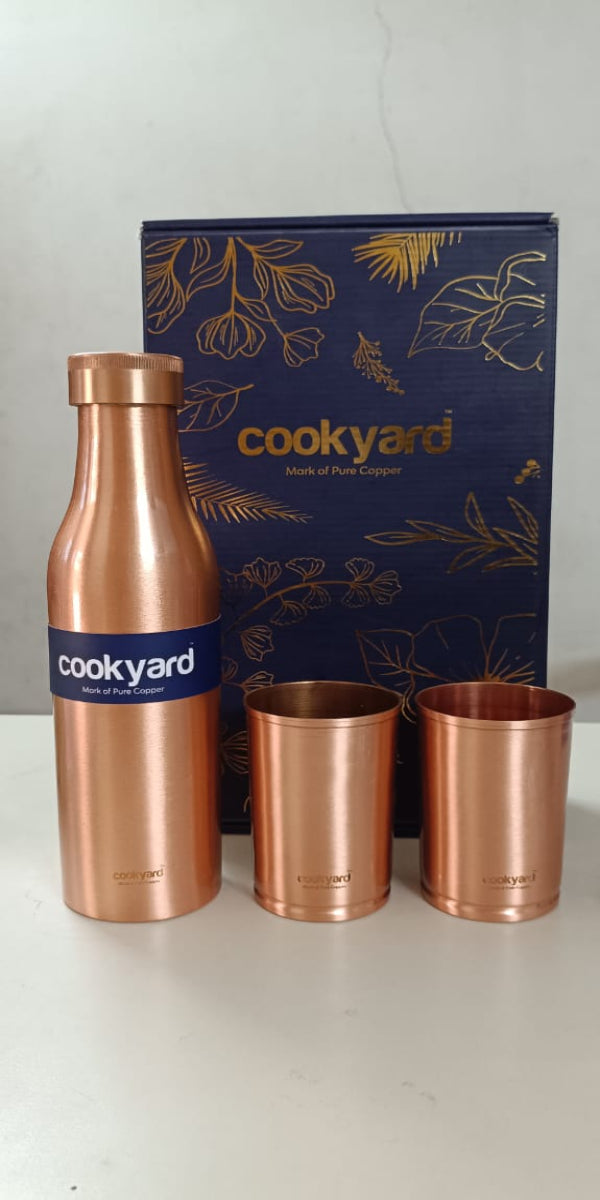 Cookyard Vintage Pure Copper Water Bottle 2 Glass Set