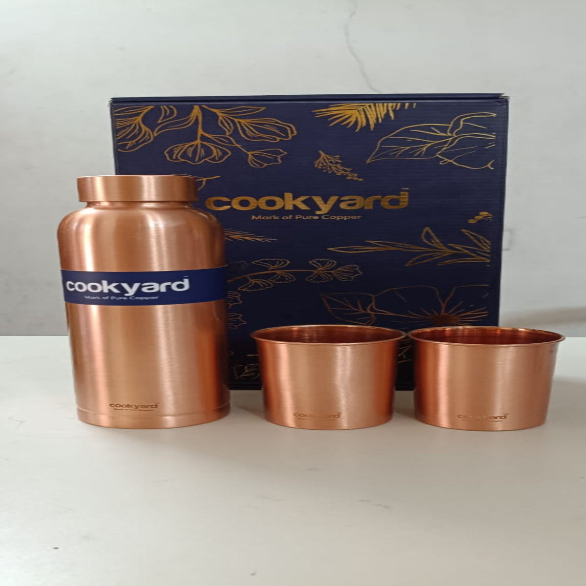 Cookyard Pearl Matt Copper Water Bottle & 2 Glass Set
