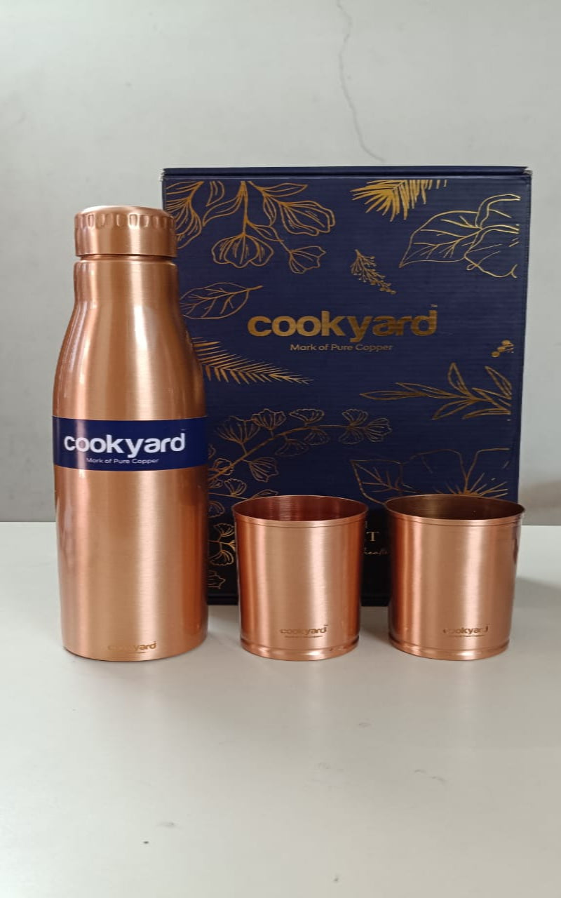 Cookyard Hydramatt Pure Copper Water Bottle 2 Glass Set