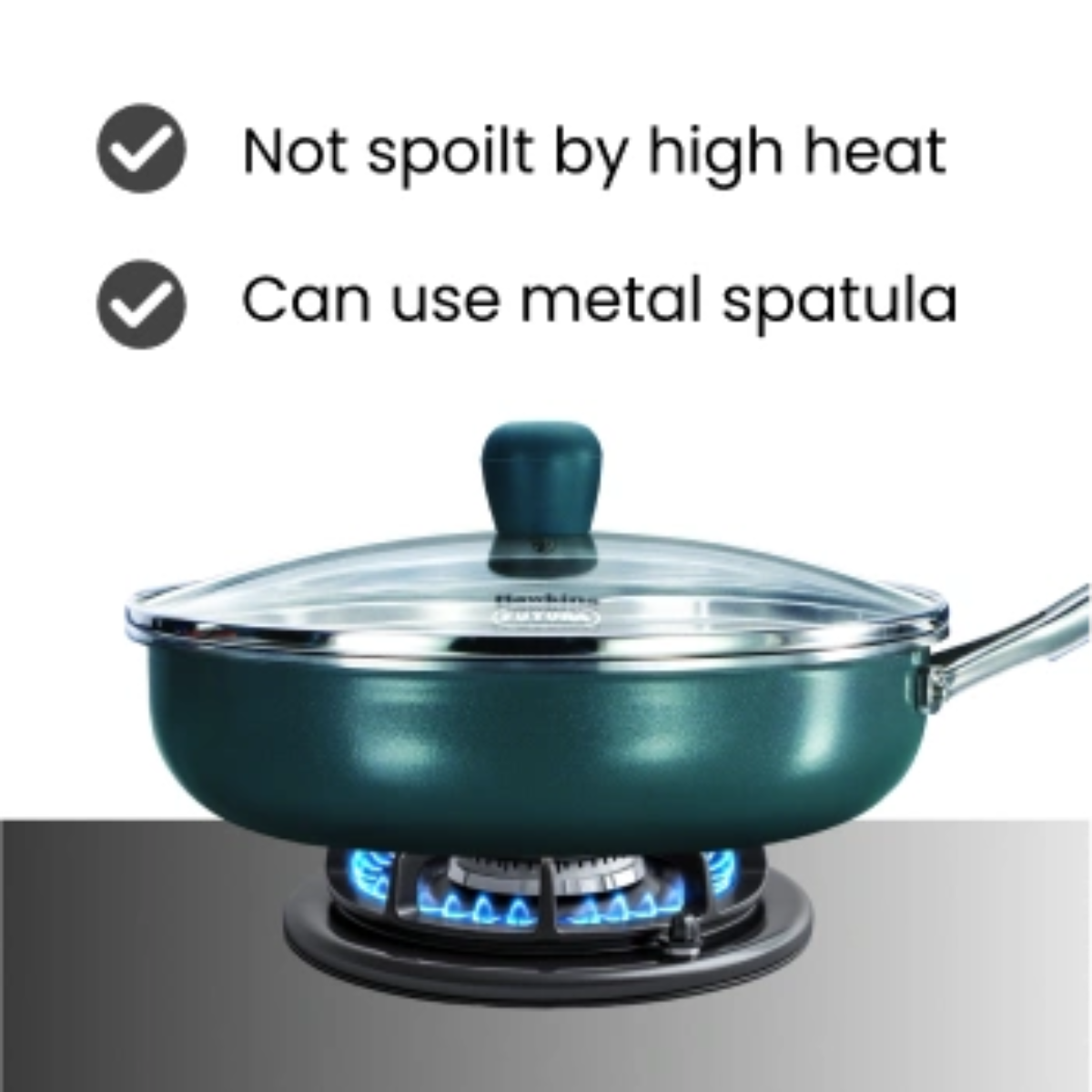 Hawkins Induction Compatible Olive PRO Frying Pan 22 cm with Glass Lid