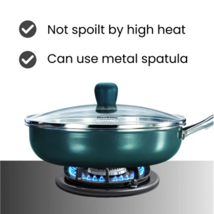 Hawkins Induction Compatible Olive PRO Frying Pan 22 cm with Glass Lid