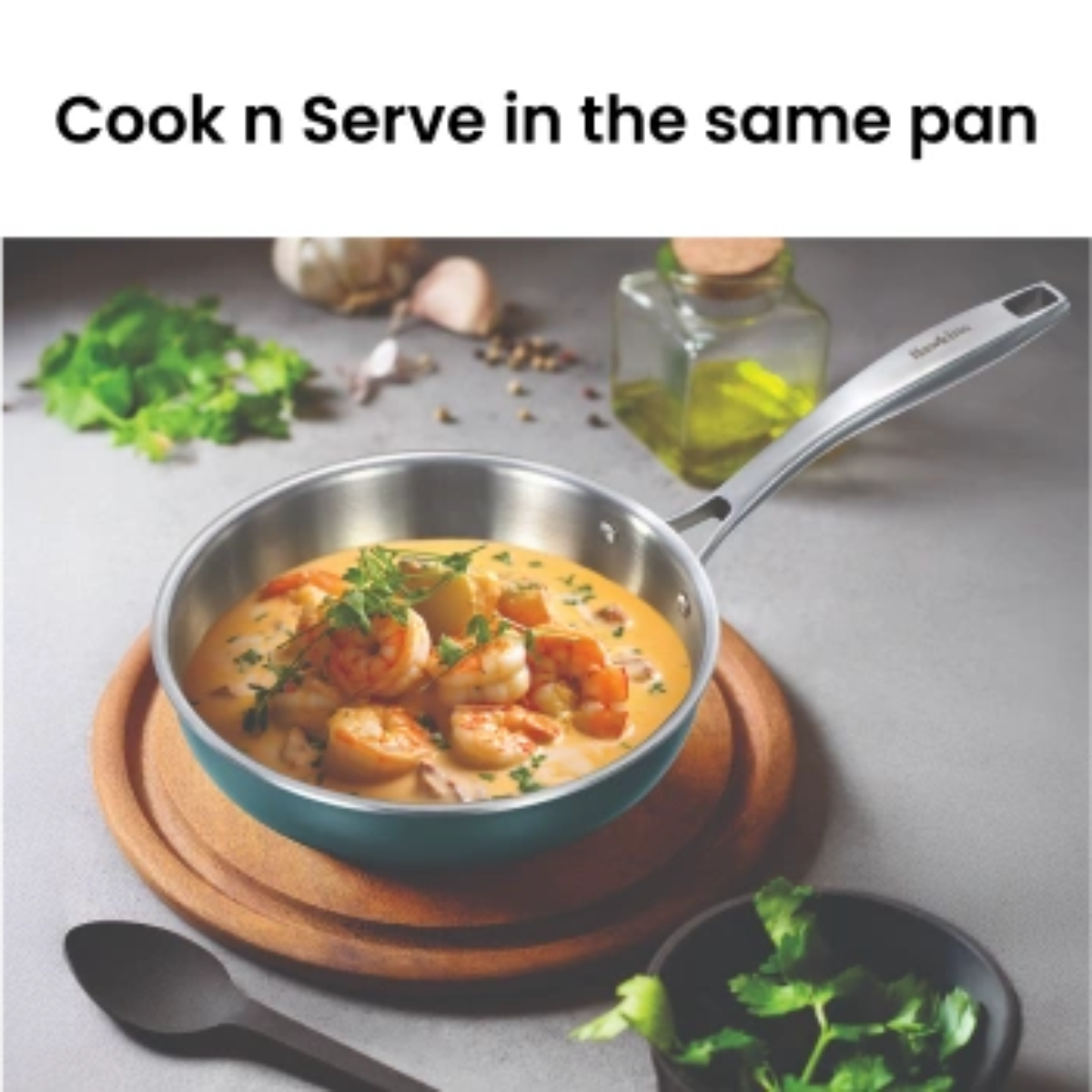 Hawkins Induction Compatible Olive PRO Frying Pan 22 cm with Glass Lid