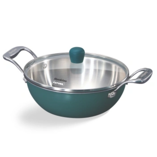 Hawkins Induction Compatible Olive PRO Deep-Fry Pan 2.5 Litre with Glass Lid 