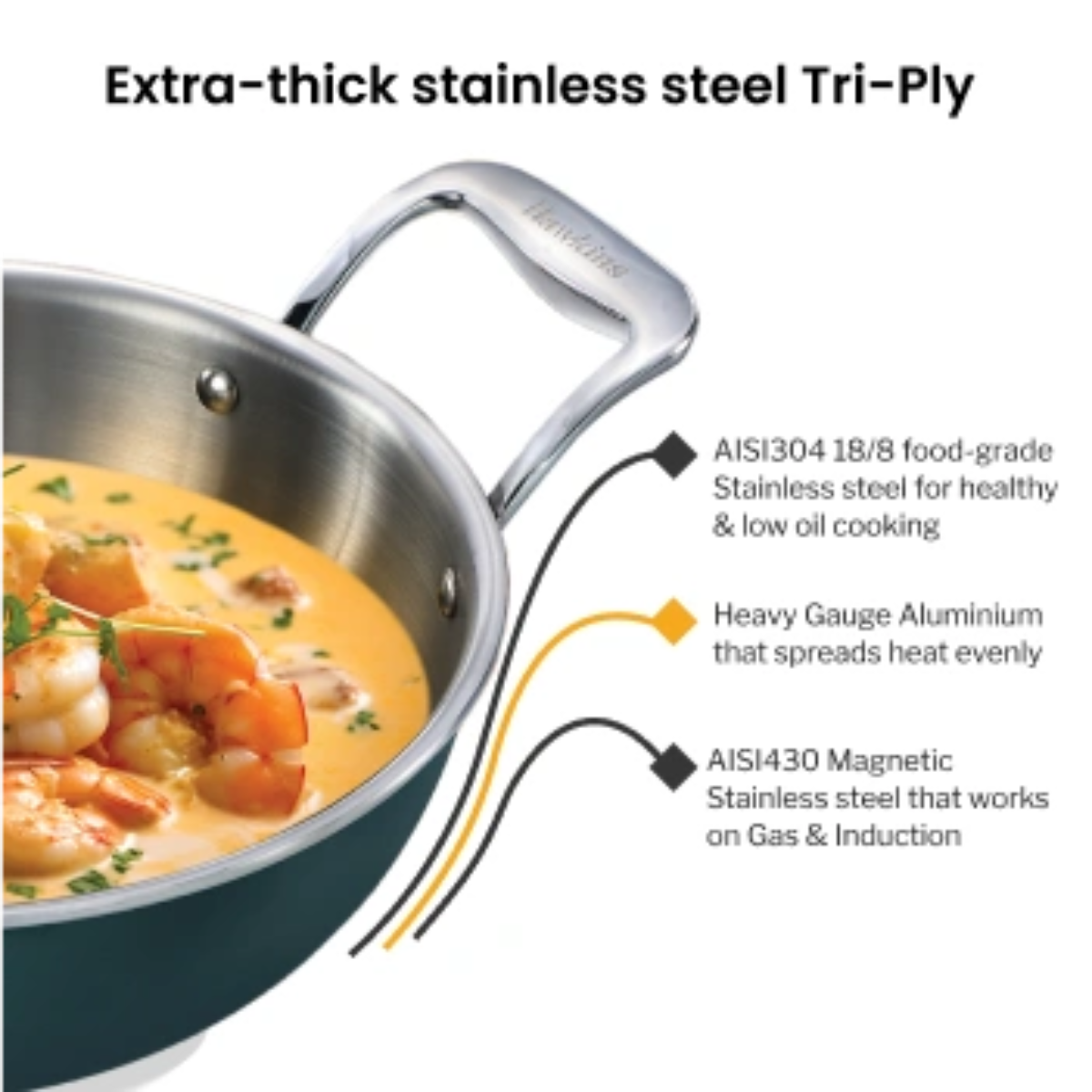 Hawkins Induction Compatible Olive PRO Deep-Fry Pan 2.5 Litre with Glass Lid 