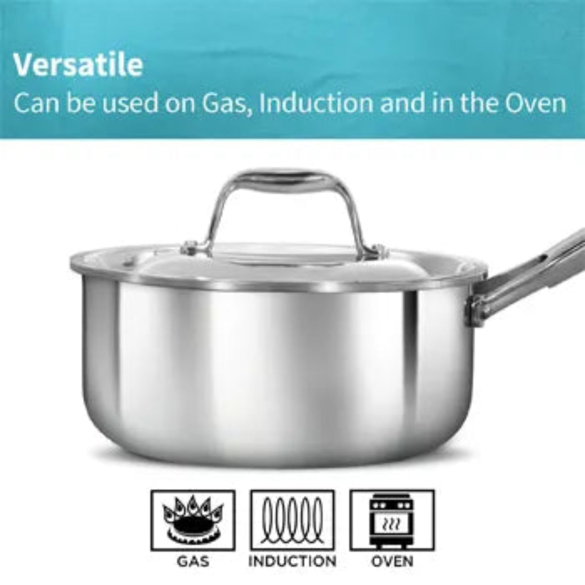 Hawkins Induction Compatible SS Tri-ply PRO Sauce Pan  with Stainless Steel Lid