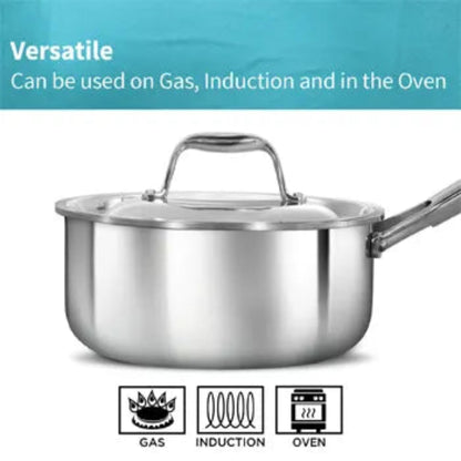 Hawkins Induction Compatible SS Tri-ply PRO Sauce Pan  with Stainless Steel Lid