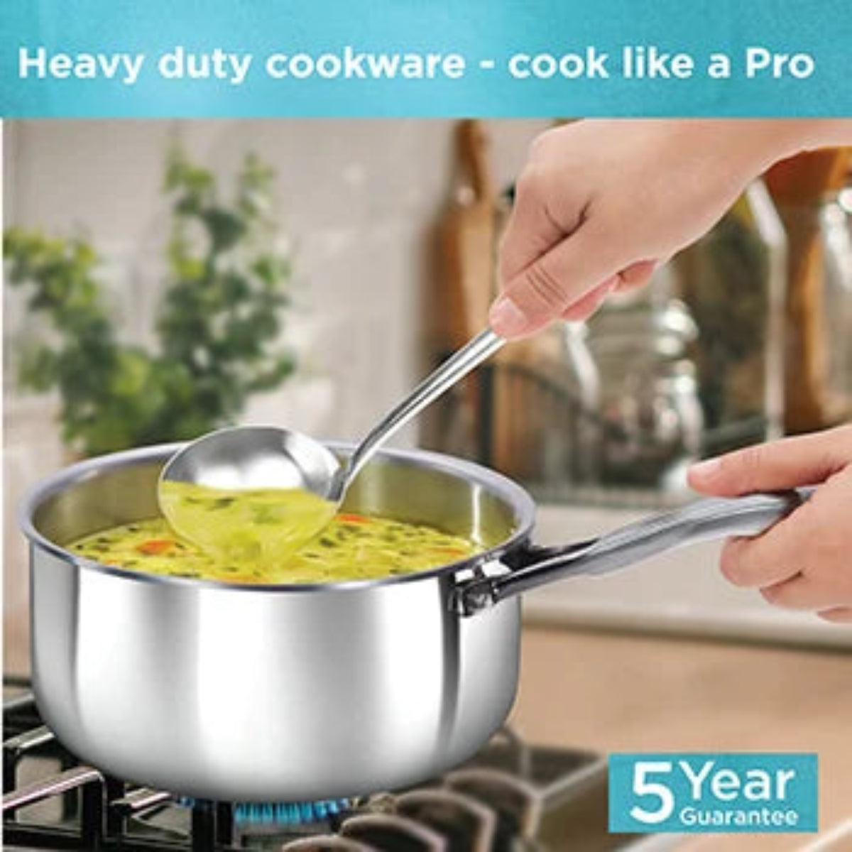 Hawkins Induction compatible SS Tri-ply PRO Sauce Pan 2.5 Litre with Stainless Steel Lid (PSSP25S)