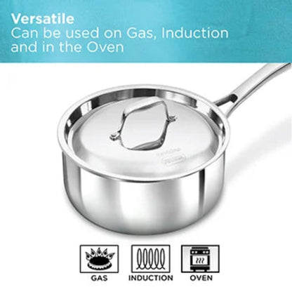 Hawkins Induction compatible SS Tri-ply PRO Sauce Pan 2.5 Litre with Stainless Steel Lid (PSSP25S)