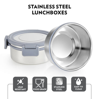 Borosil Slate Round Stainless Steel Lunchbox Set of 4, 280ml x 3 + 600ml (Bottle)