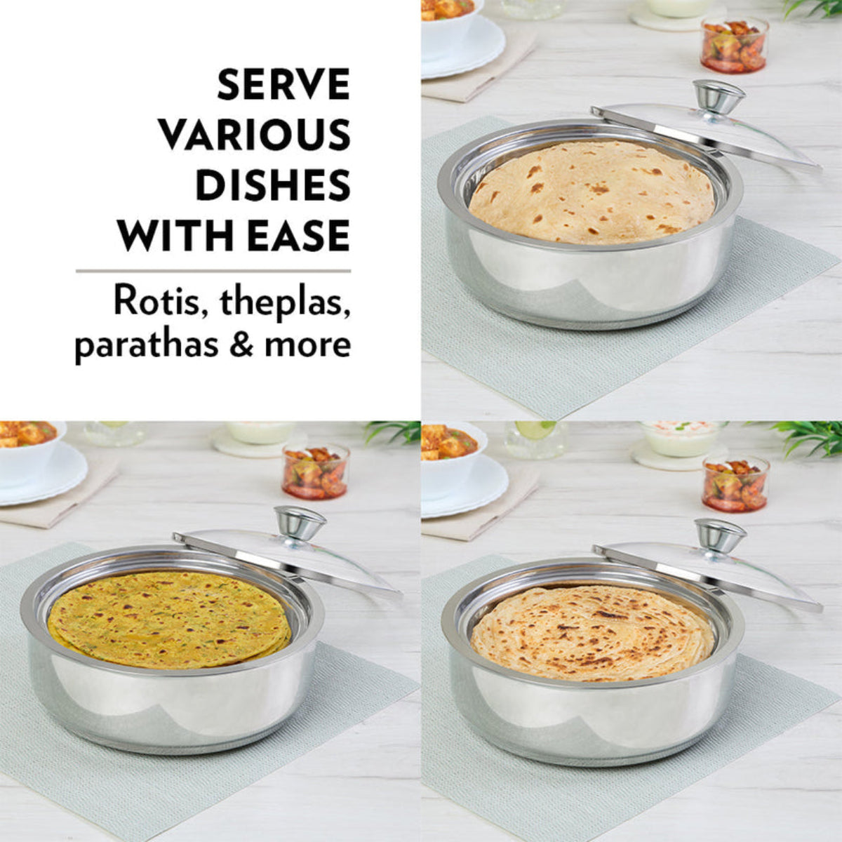 Borosil Servefresh Roti Server With Coaster And Glass Lid