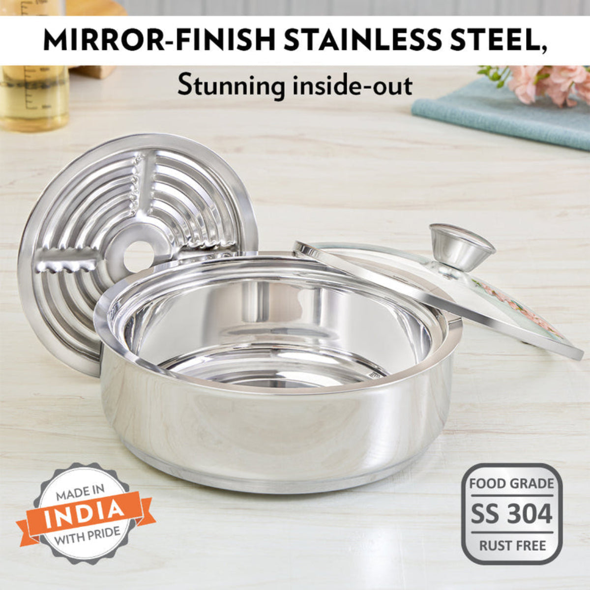 Borosil Servefresh Roti Server With Coaster And Glass Lid