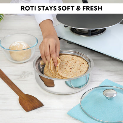 Borosil Servefresh Roti Server With Coaster And Glass Lid