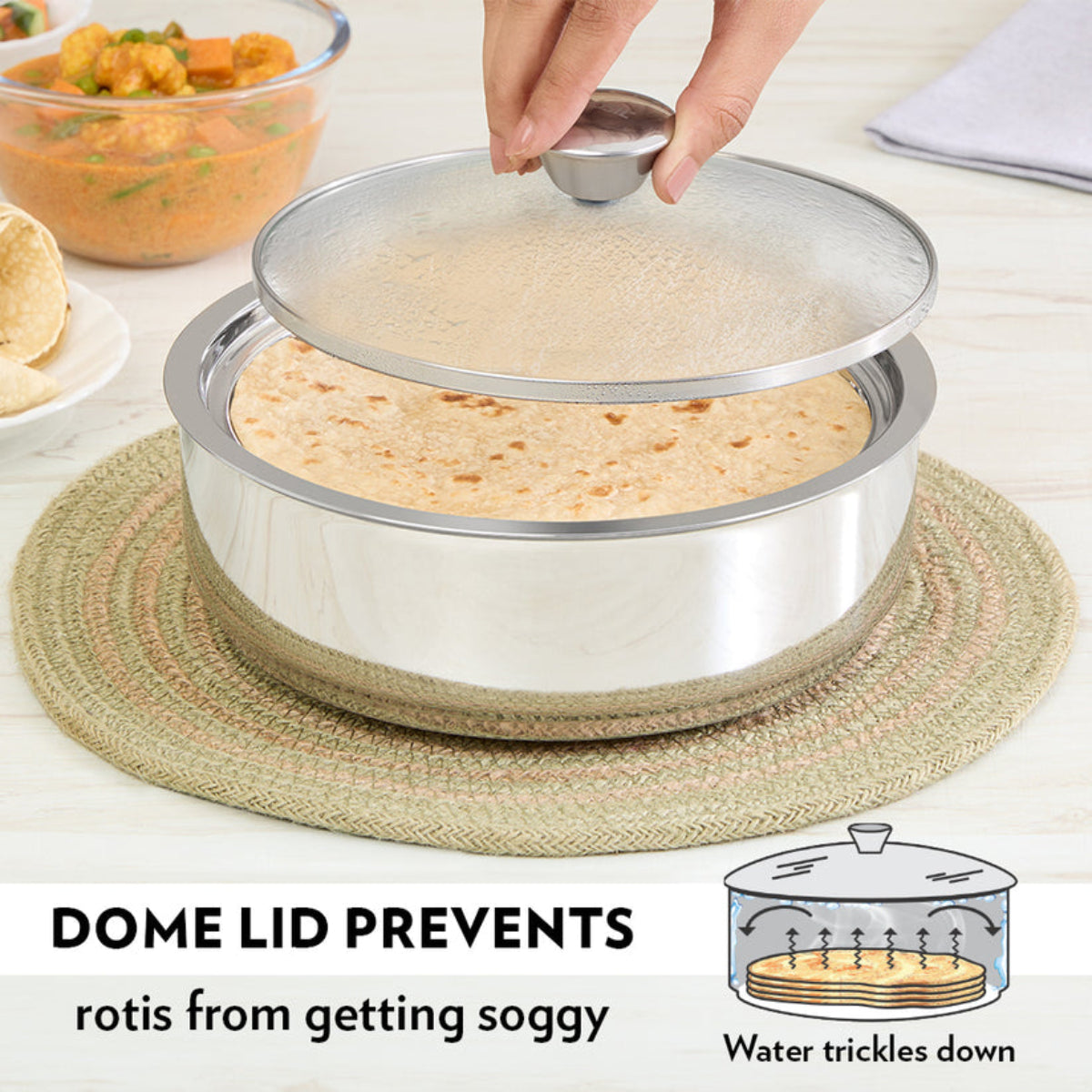 Borosil Servefresh Roti Server With Coaster And Glass Lid