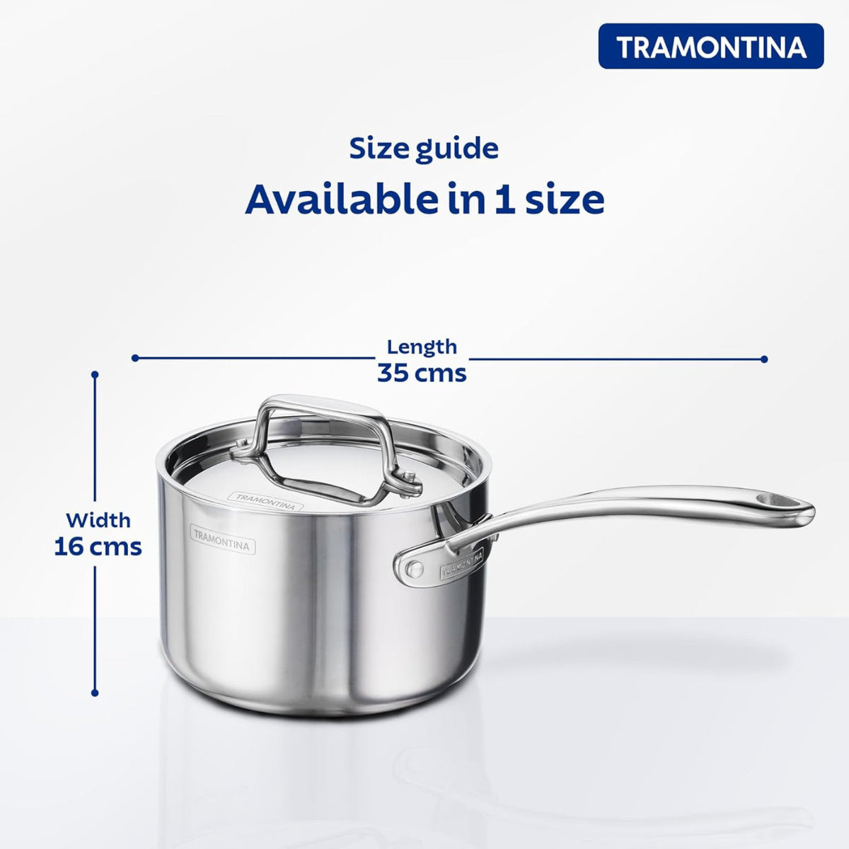 Tramontina Fusao EX+ 16cm Ceramic Stainless Steel Tri-Ply Sauce Pan with SS Lid - 2.1L