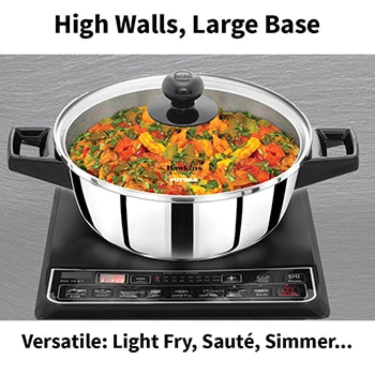 Hawkins Induction Compatible Stainless Steel Cook n Serve Casserole with Glass Lid