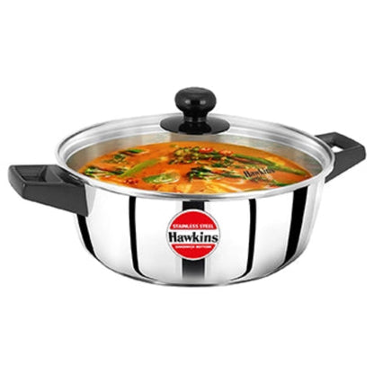 Hawkins Induction Compatible Stainless Steel Cook n Serve Casserole with Glass Lid