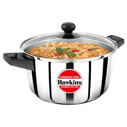 Hawkins Induction Compatible Stainless Steel Cook n Serve Casserole with Glass Lid
