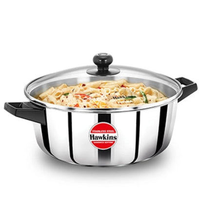 Hawkins Induction Compatible Stainless Steel Cook n Serve Casserole with Glass Lid