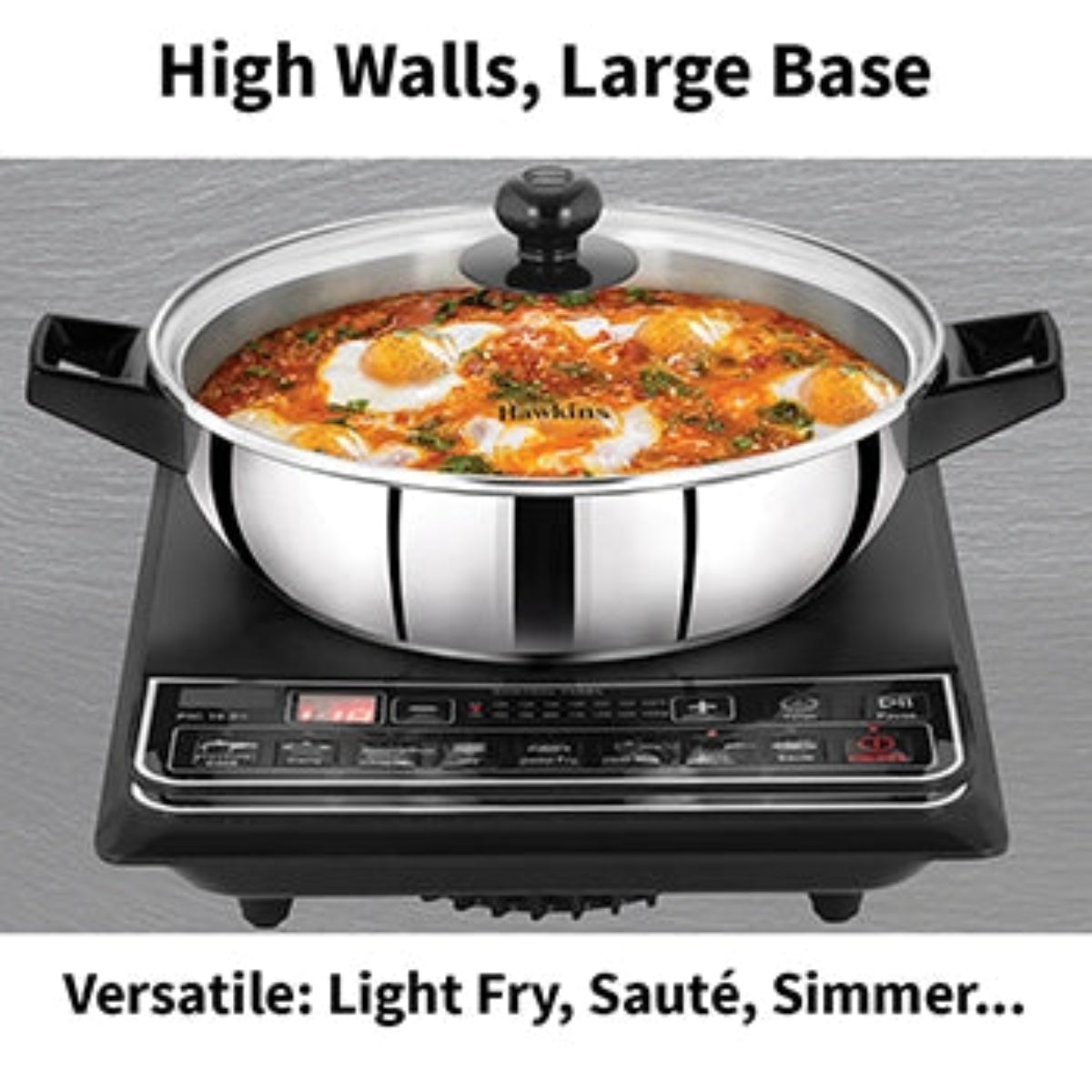 Hawkins Induction Compatible Stainless Steel Cook n Serve Frying Pan 3 Litre with Glass Lid (SSF3LG)