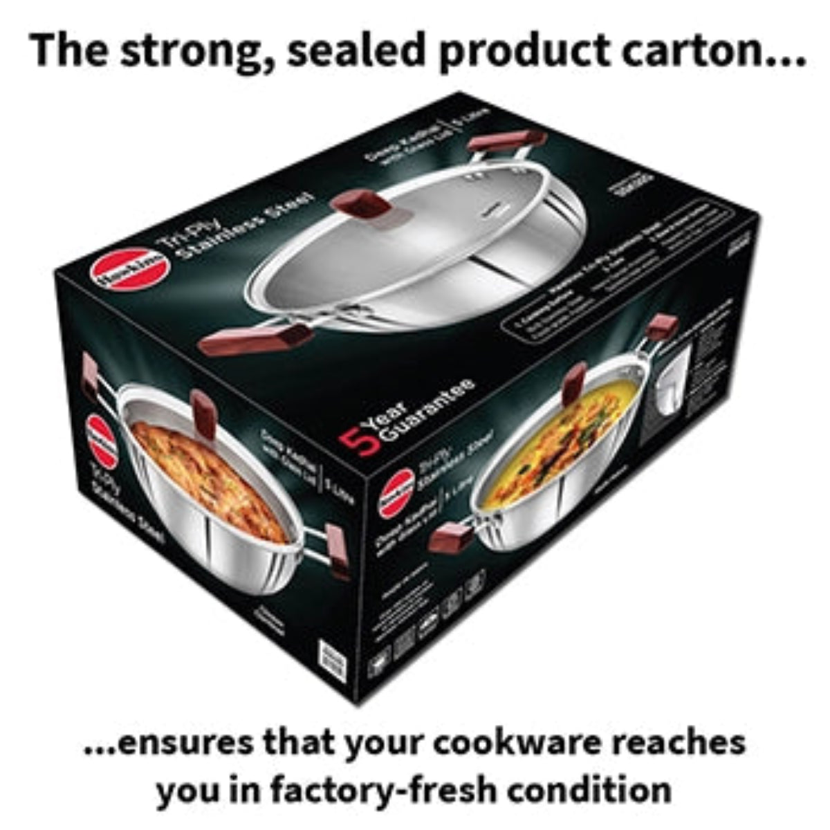 Hawkins Induction Compatible SS Tri-ply Deep Kadhai 5 Litre with Glass Lid