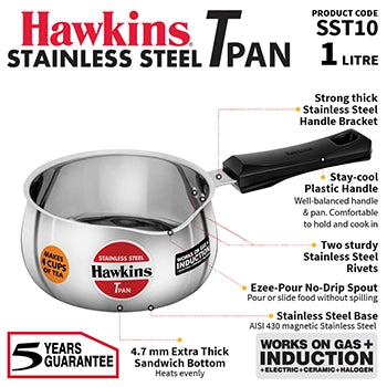 Hawkins Induction Compatible Stainless Steel T Pan