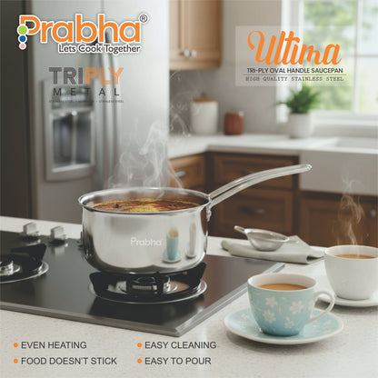 Prabha Ultima Triply Oval Handle Saucepan Without Lid