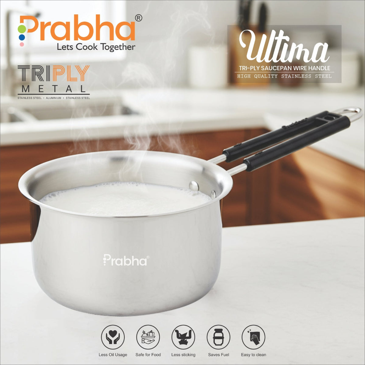 Prabha Ultima Triply Saucepan Wire Handle Without Lid