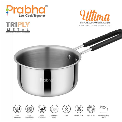 Prabha Ultima Triply Saucepan Wire Handle Without Lid