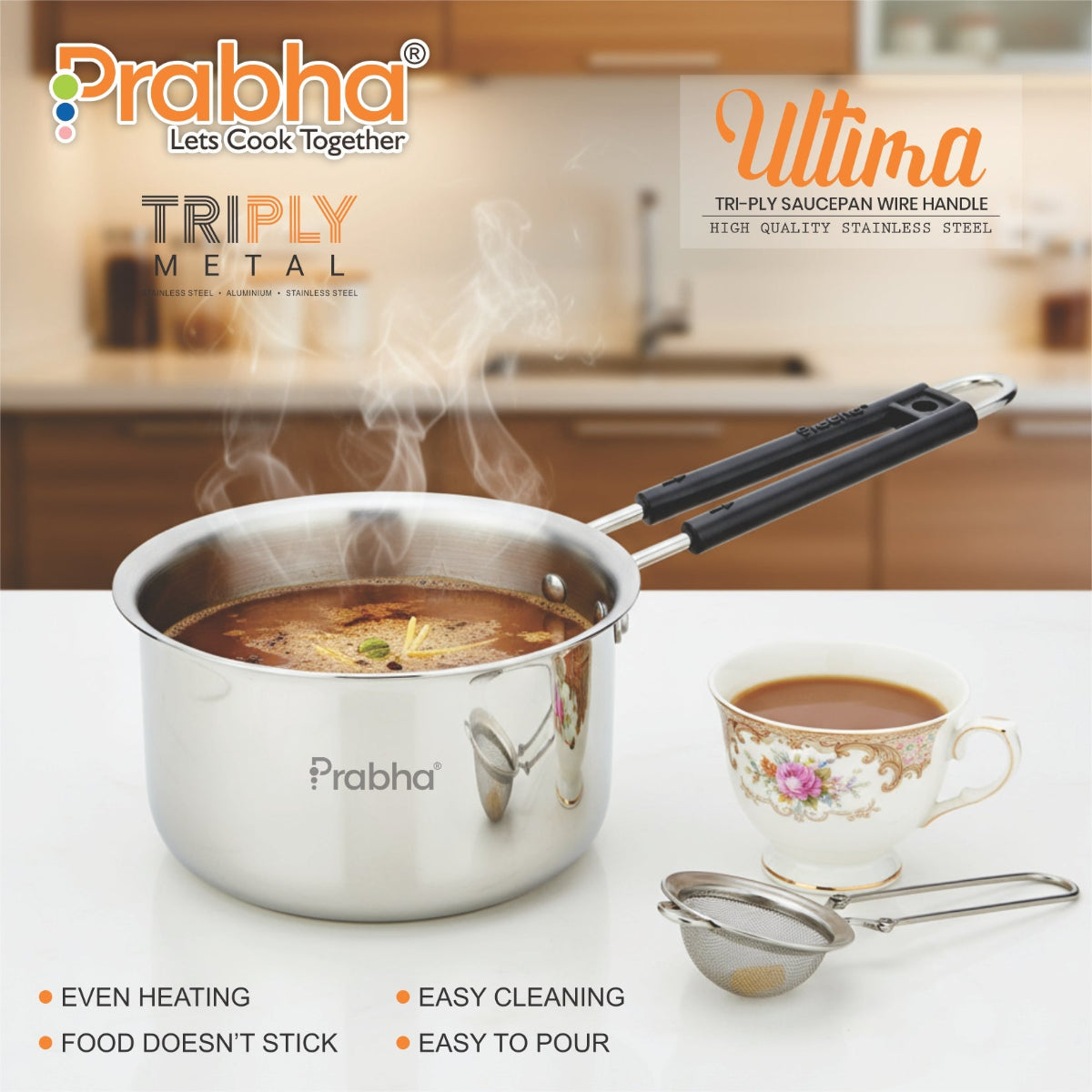 Prabha Ultima Triply Saucepan Wire Handle Without Lid