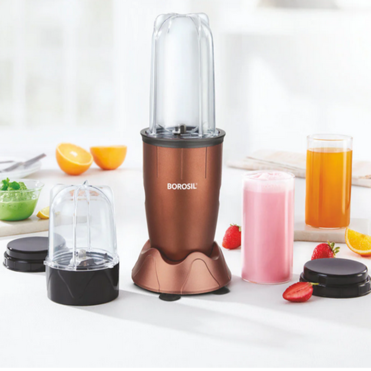 Borosil Nutrifresh 400W Blender Grinder & Smoothie Maker with 2 Jars & Copper Motor - BNB400WPB32