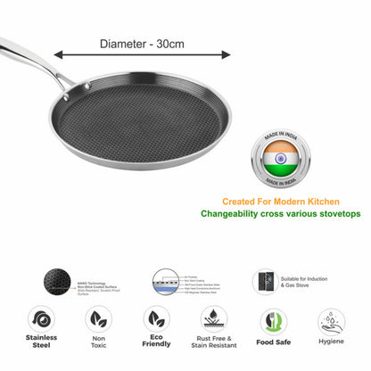 Prabha Steels Triply Hexa Cube Dosa Tawa 26cm , 28 cm  , 30 cm