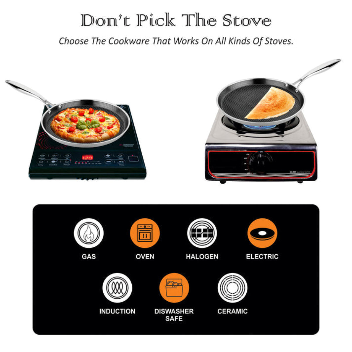 Prabha Steels Triply Hexa Cube Dosa Tawa 26cm , 28 cm  , 30 cm