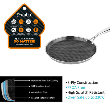 Prabha Steels Triply Hexa Cube Dosa Tawa 26cm , 28 cm  , 30 cm