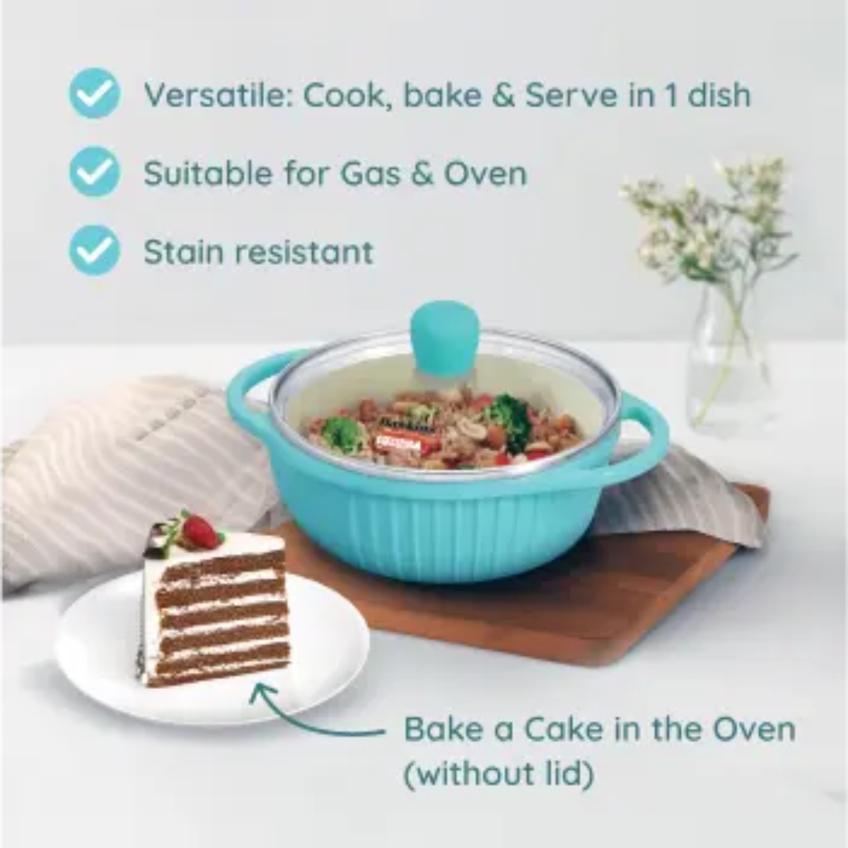 Hawkins Aqua Baby Casserole 1.25 Litre with Glass Lid
