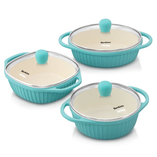 Hawkins Aqua 3-Piece Gift Set of 1.25 Litre Baby Casserole (UBCGP)