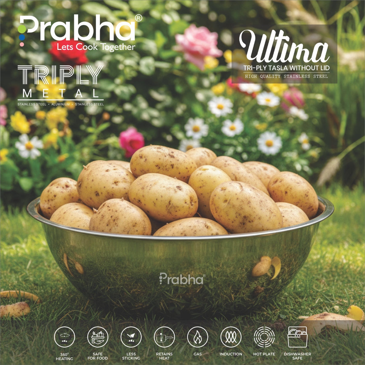 Prabha Elante Triply Set 8 Pcs ( 16cm, 18cm, 20cm, 22cm, 24cm, 26cm, 28cm, 30cm )