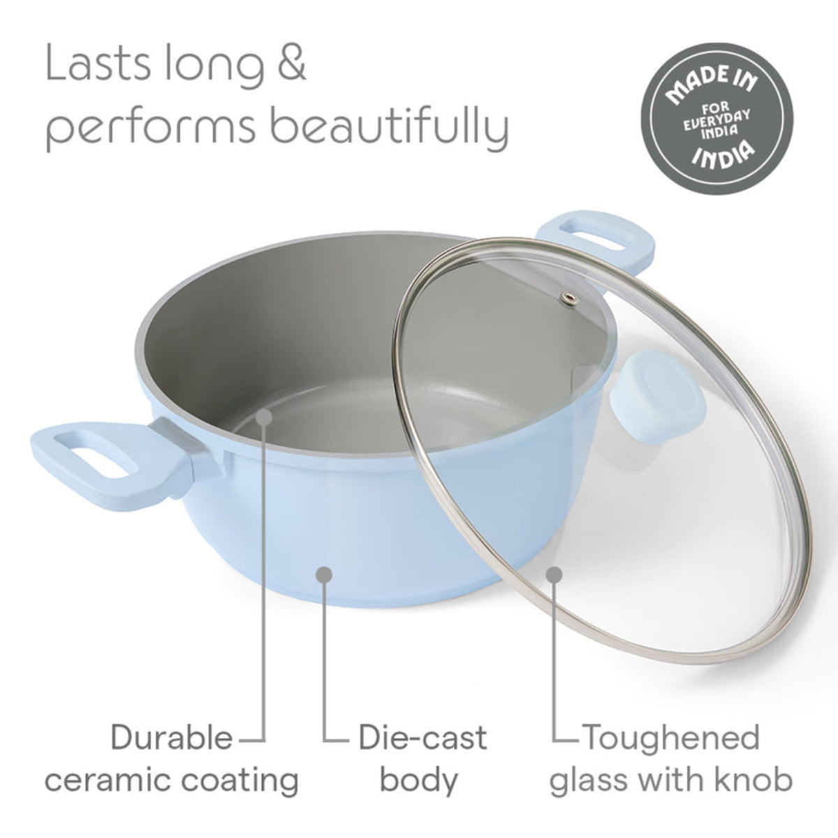 Borosil Vajra Ceramic Casserole With Glass Lid