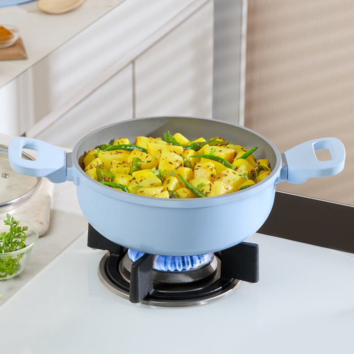 Borosil Vajra Ceramic Deep Kadhai With Lid