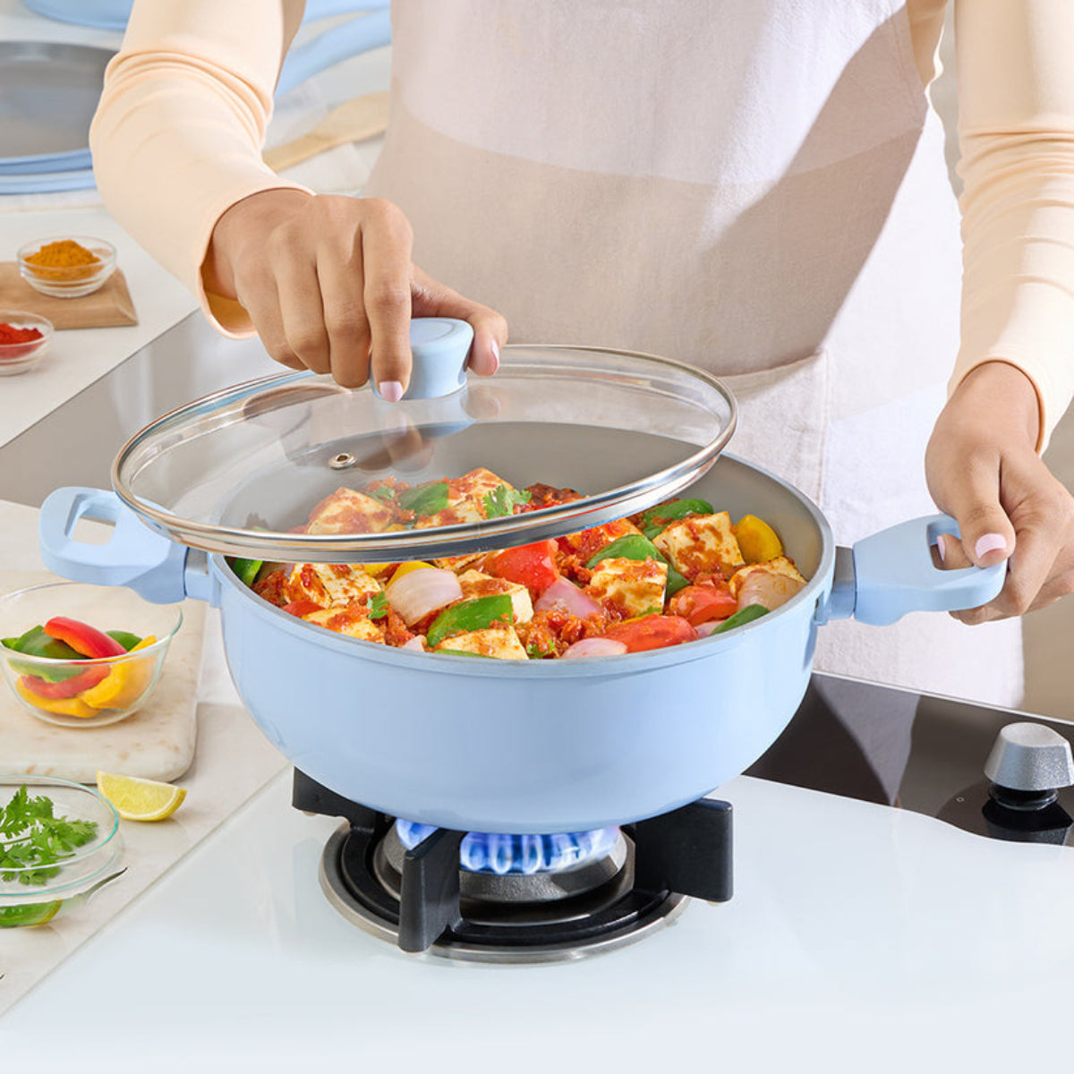 Borosil Vajra Ceramic Deep Kadhai With Lid