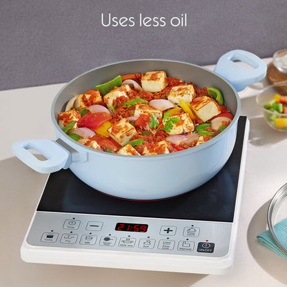 Borosil Vajra Ceramic Deep Kadhai With Lid