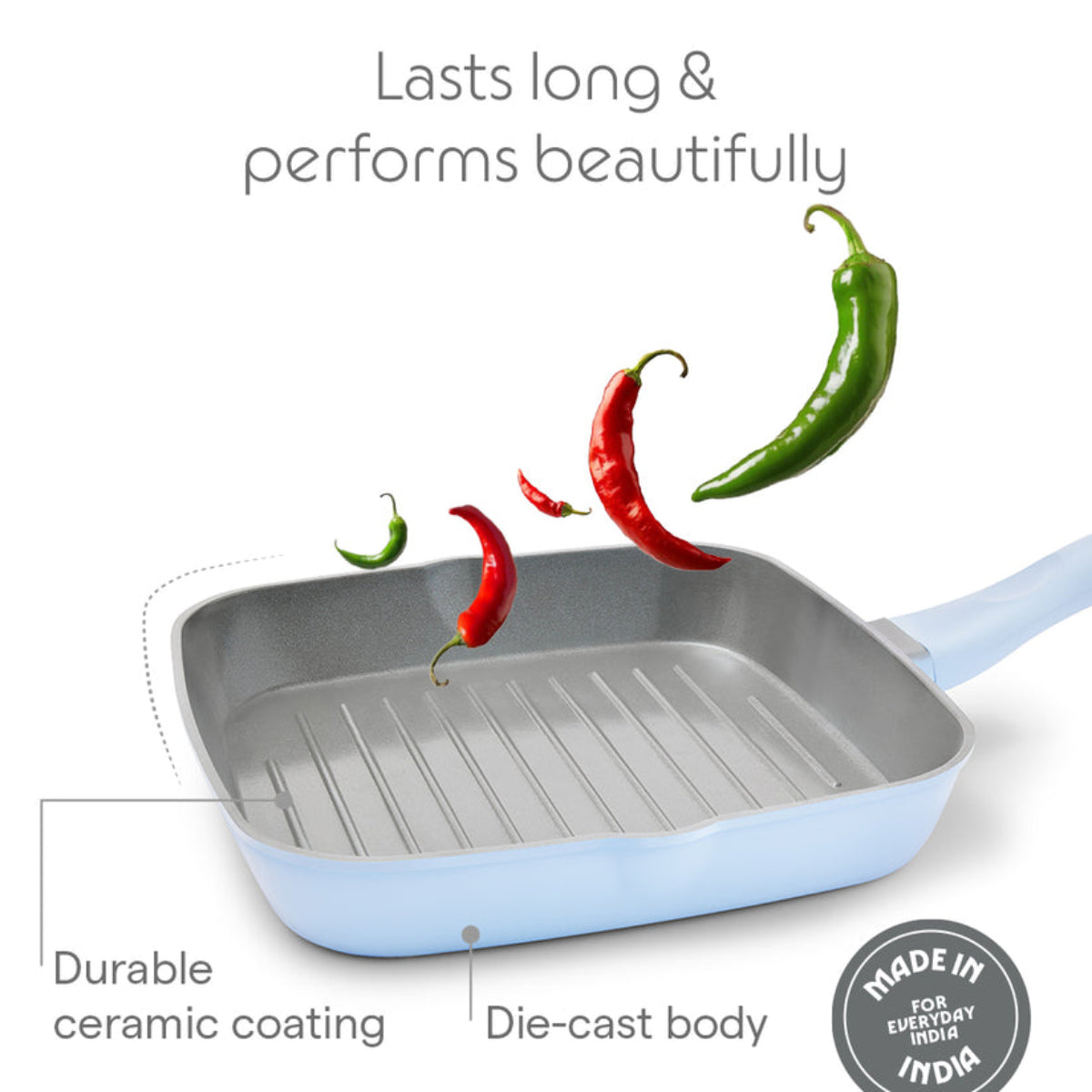Borosil Vajra Ceramic Square Grill Pan 22cm-1.2L | 24cm-1.84L