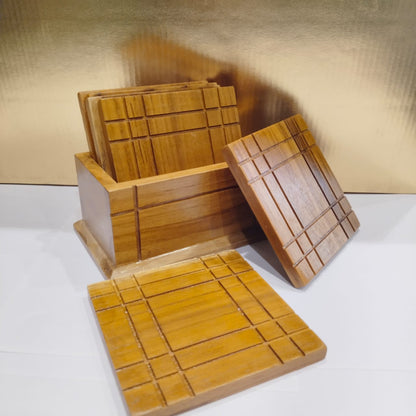Rewashable Wooden Antique Coasters with Stand | Premium Quality Solid Wood