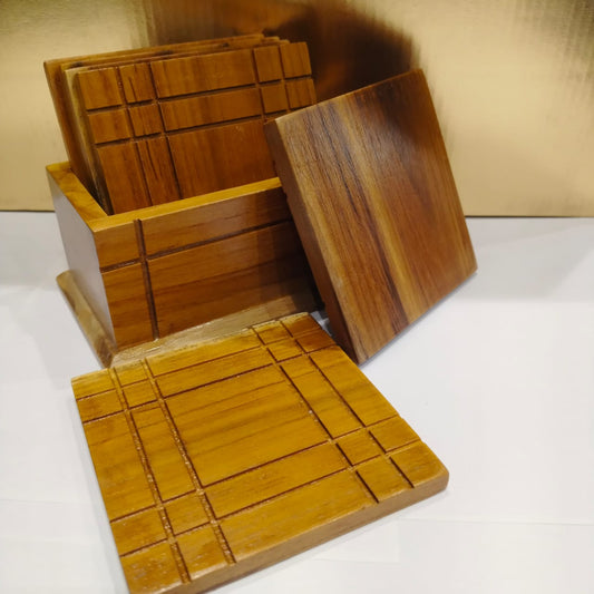 Rewashable Wooden Antique Coasters with Stand | Premium Quality Solid Wood